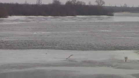 The beginning of the ice drift on the river in the spring. Stock Footage 150122728