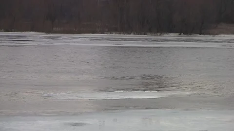 The beginning of the ice drift on the river in the spring. Stock Footage 150122794