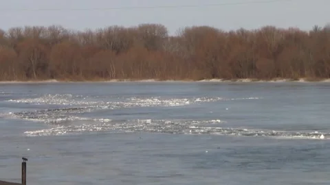 The beginning of the ice drift on the river in the spring. Stock Footage 150122811