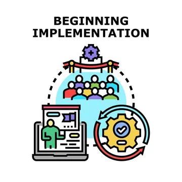 Beginning implementation process with team collaboration and training Illustrazione stock