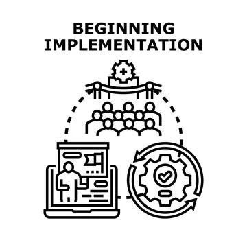 Beginning implementation process with team collaboration and training Stock Illustration