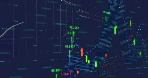 Beginning with magenta dots assembling, candles sliding 3D financial chart Stock Footage 310318786
