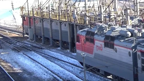The beginning of the movement of the train from the station Stock Footage 75564565
