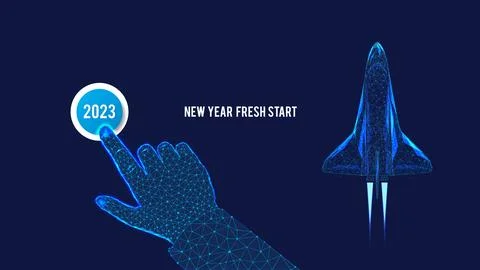 The beginning of the New Year, 2023 on the button. Start fresh New Year. Stock Illustration