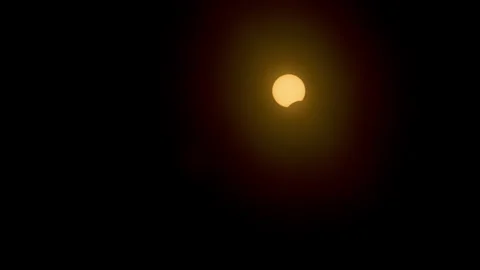 Beginning of partial solar eclipse time lapse framing right Stock Footage 271368255
