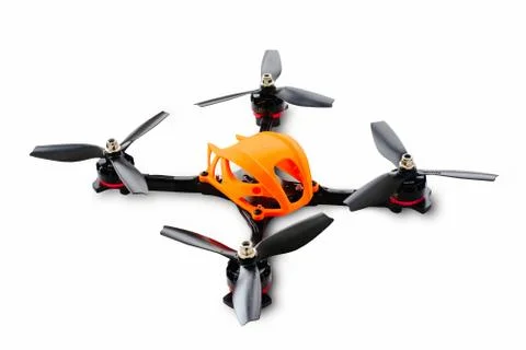The beginning of the racing drone assembly. Durable frame of an unmanned aeri Stock Photos