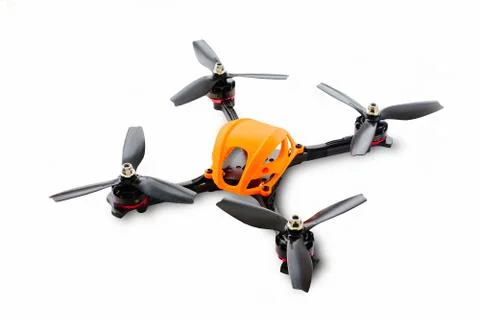 The beginning of the racing drone assembly. Durable frame of an unmanned aeri Stock Photos