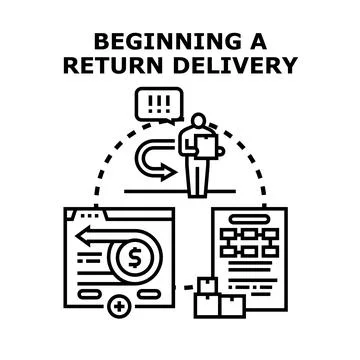 Beginning a return delivery process for online purchases Stock Illustration