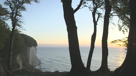Beginning Of Sunrise At Chalk Cliff And Ocean Video stock 36646069
