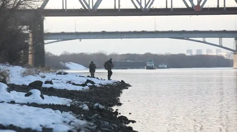 The beginning of winter. fishing on the river Video stock 48896718