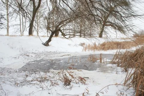 The beginning of winter. the river of ice Stock Photos