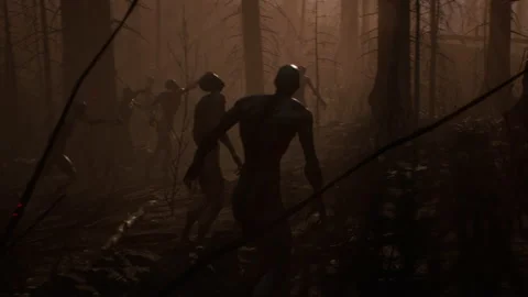 The beginning of the zombie attack in the burning forest 50 Stock Footage 231660562