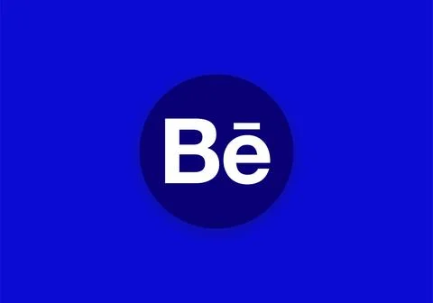 Behance icon printed on paper. Behance is an online social networking service Stock Illustration
