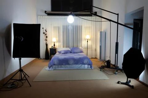 Behand the sence of lightning setup Stock Photos