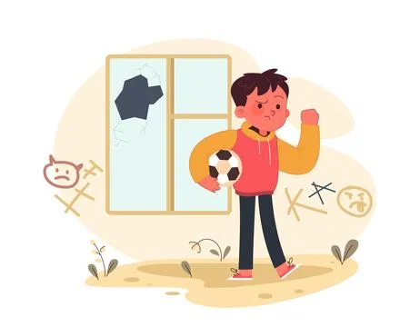 Behavioral problems of a neglected child. Little boy with bad destructive Stock Illustration