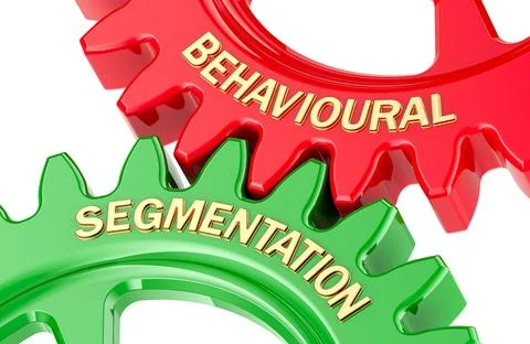 Behavioral Segmentation concept, with colored gearwheels. 3D rendering Stock Illustration