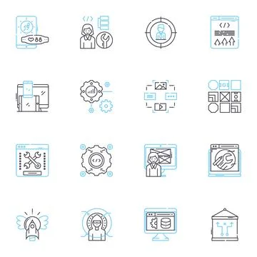 Behavioral targeting linear icons set. Personalization, Analytics, Retargeting Stock Illustration