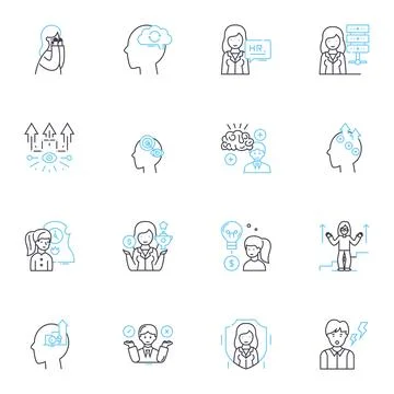 Behavioral Therapy linear icons set. Approach, Change, Cognition, Commitment Stock Illustration