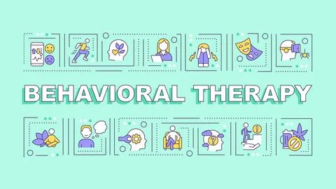 Behavioral therapy text with multicolor thin line icons Illustrazione stock