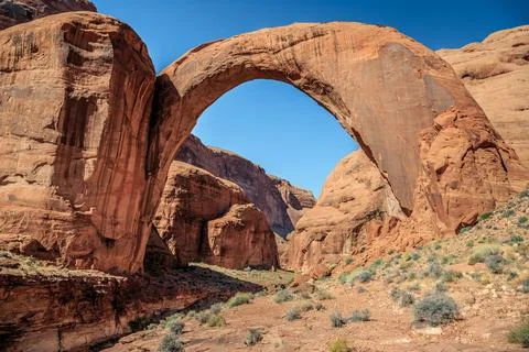 Behind and Side View of Rainbow Bridge, Rainbow Bridge National Monument, Lake Stock Photos