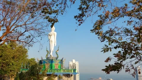 Behind the big white Buddha statue Stock-Footage 264013887