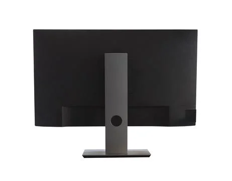 Behind Black computer screen or PC monitor isolated on white. Stock Photos