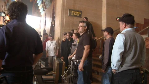 Behind (BTS) the scenes on a movie set in Detroit Stock Footage 109196853