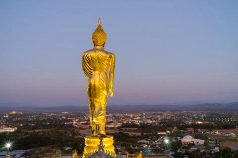 Behind Buddha statue before sunset time at Wat Phra That Kao Noi Nan, Thailan Stock Photos