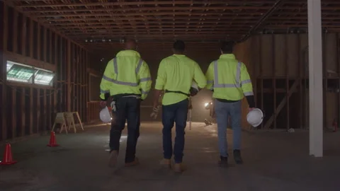 Behind Construction Guys Walking Together Видео 270392092
