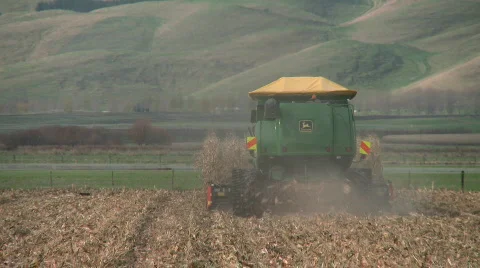Behind corn harvester Stock Footage