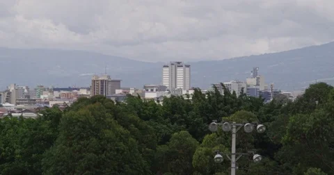 From behind the forest you can see the city. Costa Rica Stock Footage 82983296