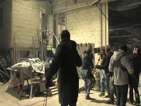 Behind the scene: Operating a shoulder rig with a 3d camera Stock Footage 71247723