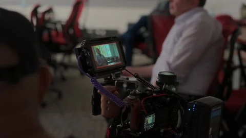 Behind the scene view during commercial interview video shoot Video stock 325324444