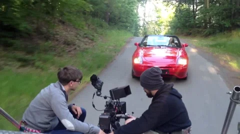 Behind the scenes (backstage) movie recording - drive in convertible car Stock Footage