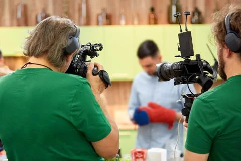 Behind the scenes of filming films or video products and the film crew of the Foto stock