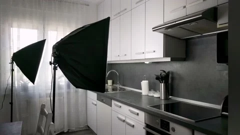 Behind the scenes of the kitchen in photography studio. Stock Footage 133728188