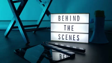 Behind the scenes letterboard text on Lightbox in studio color changing backg Stock Footage 148870706