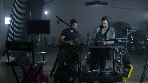 Behind the scenes of a movie set in the studio's interior 스톡 동영상 198274529