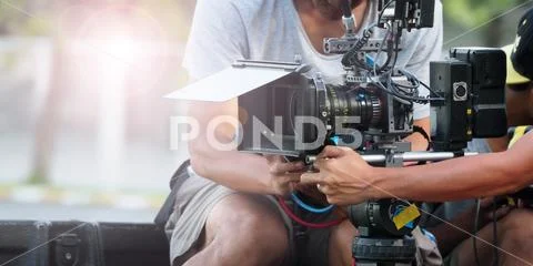 Behind the scenes of movie shooting or video production. Stock-Fotos