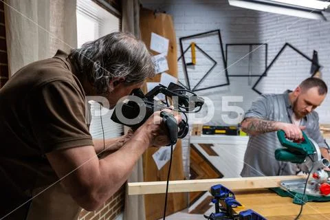 Behind the scenes of production for camera equipment video shooting, the set Stock-Fotos
