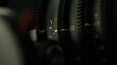 Behind the Scenes, Professional cinema camera lens focus numbers Stock Footage 36626523