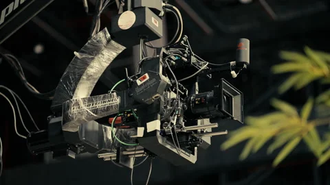 Behind the Scenes Shot of Camera on Crane at Film Production Studio. Close Stock Footage 244844464