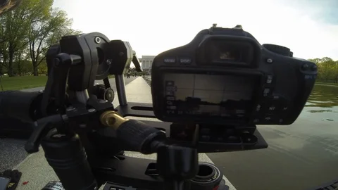 Behind-the-scenes time lapse tracking shot in front of Lincoln Memorial, day Stock Footage 99174106