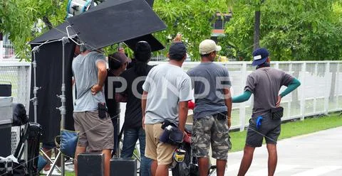 Behind the scenes of vdo production or video shooting at outdoor. Stock-Fotos