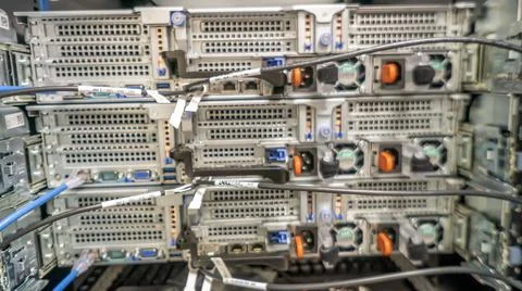 Behind the server in rack cabinet Stock Photos