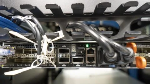 Behind the server in rack cabinet Foto stock