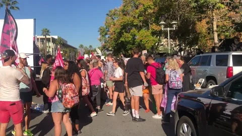 Behind the Stage at Free Britney in front of the Stanley Mosk Courthouse Stock Footage 185665729