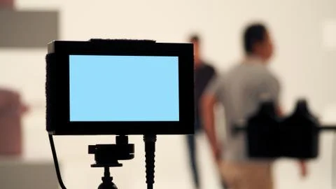 Behind video production digital view screen. Stock Photos