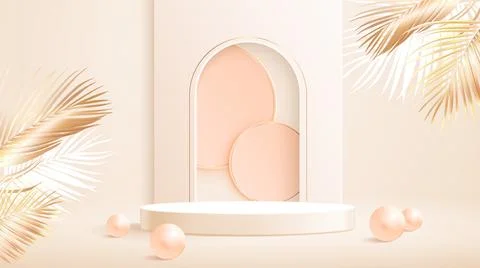 Beige 3d background with white podium Stock Illustration