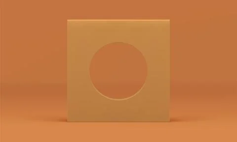 Beige 3d geometric vertical squared block frame with circle hole decor elem.. イラスト素材
